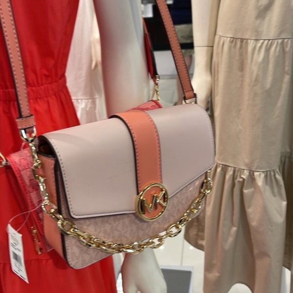 Michael Kors Carmen Small Monogram Flap Crossbody Sherbert Color - Picture 2 of 16